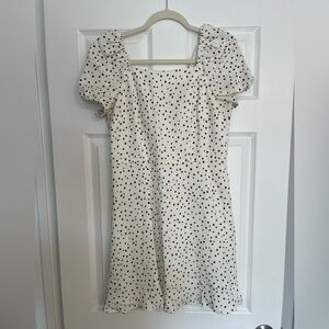 LOFT White Mini Dress with Black Polka Dots